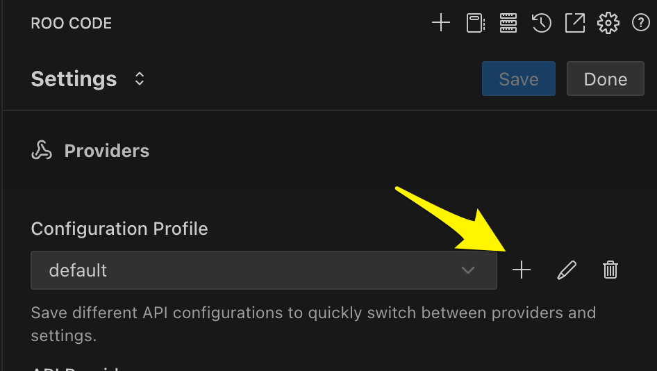 Profile selector with plus button